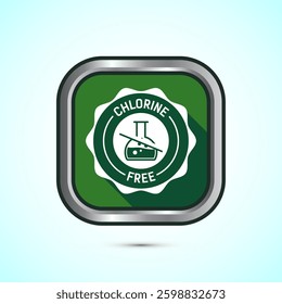Chlorine free icon design illustration, Chlorine free label, badge, sign, symbol, Green color shadow button design 