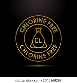 Ilustração de design de ícone livre de cloro, etiqueta livre de cloro, crachá, sinal, símbolo em estilo de cor dourada