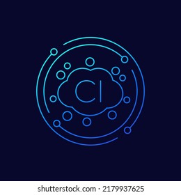 Chlorine Gas Icon, Linear Design