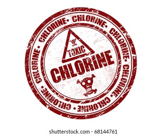 Chlorine grunge rubber stamp with skull and crossbones and the word chlorine written inside