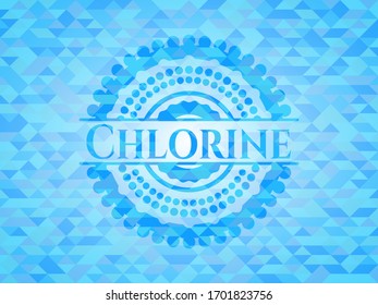 Chlorine light blue emblem. Mosaic background