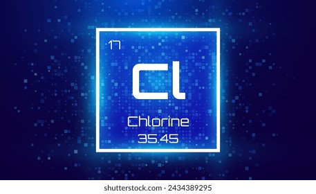 Chlorine. Periodic Table Element with Symbol Cl. Chemical Element Card with Number and Atomic Weight. Design for Education, Lab, Science Class. Vector Illustration.