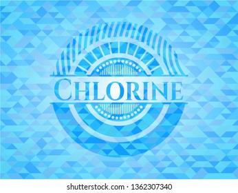 Chlorine sky blue emblem with triangle mosaic background