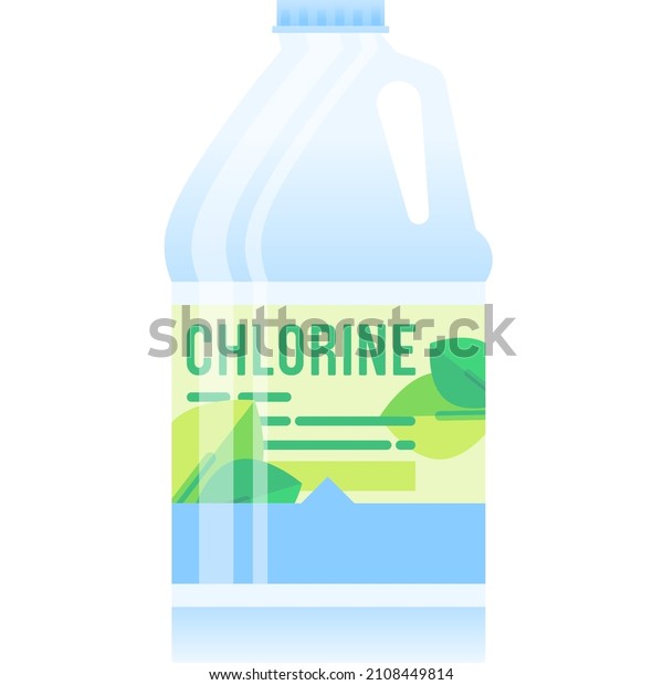 Chlorine for swimming pool clean maintenance\
vector icon. Bottle of cleaner, hygiene supplies for chlorination\
and water treatment