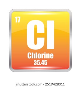 Chlorine symbol icon. Element Cl 17. Atomic mass 35.45. Vector element.