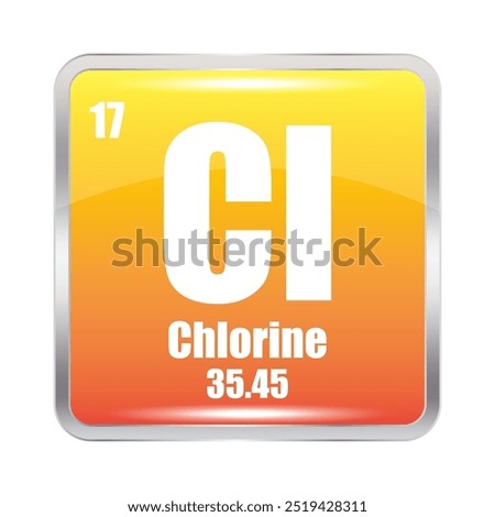Chlorine symbol icon. Element Cl 17. Atomic mass 35.45. Vector element.