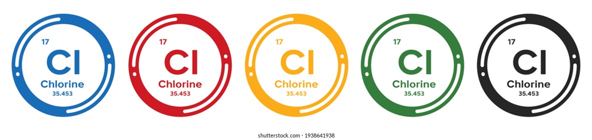 Juego de símbolos de cloro. ilustración vectorial de diseño plano en 5 colores opciones de diseño web
