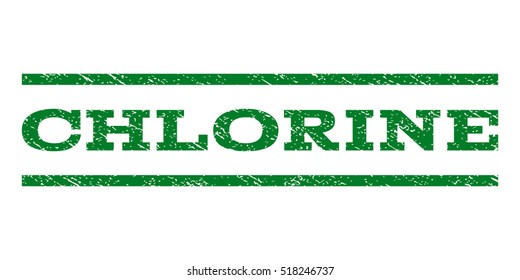 Chlorine watermark stamp. Text caption between horizontal parallel lines with grunge design style. Rubber seal stamp with dirty texture. Vector green color ink imprint on a white background.