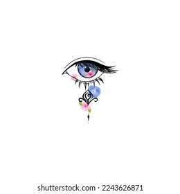 Chloris goddess symbol opened eye floral water colour tattoo art vector