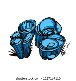Chlorociboria, blue fungus of unusual form. Vector illustration isolated on white background.