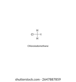 Estrutura esquelética de cloroiodometano. Ilustração esquemática do composto de haloalcano. Diagrama simples, fórmula química.