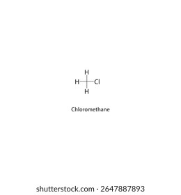 Estrutura esquelética de clorometano. Ilustração esquemática do composto de haloalcano. Diagrama simples, fórmula química.