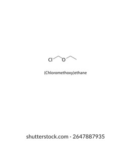 (Clorometoxi)etano estrutura esquelética. Ilustração esquemática do composto de éter. Diagrama simples, fórmula química.