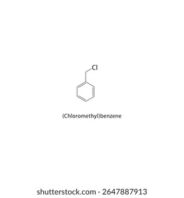 Estrutura esquelética de (clorometil)benzeno. Ilustração esquemática do composto de haloareno. Diagrama simples, fórmula química.