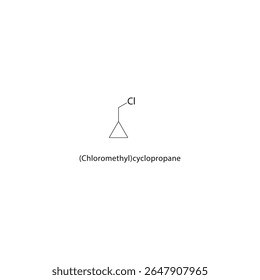 Estrutura esquelética de (clorometil)ciclopropano. Ilustração esquemática do composto cicloalcano halogenado. Diagrama simples, fórmula química.