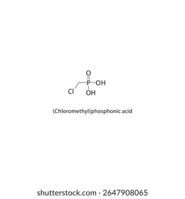 Estrutura esquelética do ácido (clorometil)fosfônico. Ilustração esquemática do composto organofosforado. Diagrama simples, fórmula química.