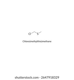 Estrutura esquelética de cloro(metiltio)metano Ilustração esquemática do composto de tioéter halogenado. Diagrama simples, fórmula química.