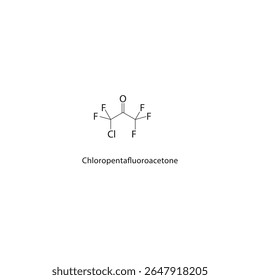 Estrutura esquelética de cloropentafluoroacetona. Ilustração esquemática do composto cetônico halogenado. Diagrama simples, fórmula química.