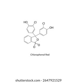 Clorofenol Estrutura esquelética vermelha. Ilustração esquemática do composto de corante de fenol halogenado. Diagrama simples, fórmula química.