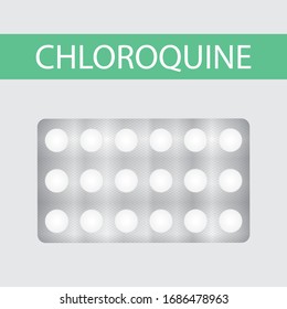 Chloroquine is a medication used to prevent and to treat malaria.Its also being tested as a drug to fight the corona virus pandemic. Vector illustration.