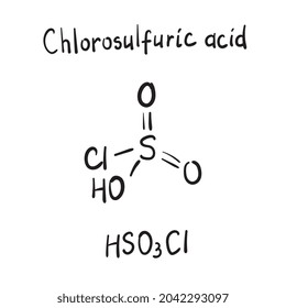 Fórmula molécula de ácido clorosulfúrico. imitación dibujada a mano del modelo estructural ácido sulfuroclorido, fórmula esquelética química del ácido clorosulfónico, símbolo esquelético vectorial