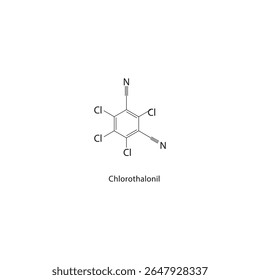 Estrutura esquelética de clortalonil. Ilustração esquemática de composto fungicida halogenado. Diagrama simples, fórmula química.