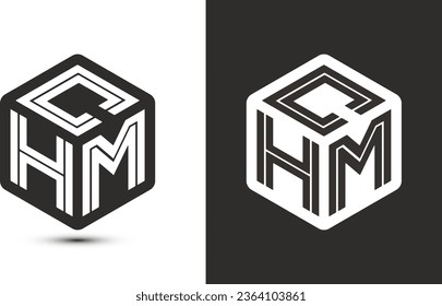 CHM Buchstaben Logo Design mit Illustrator Würfel-Logo, Vektorlogo moderne Schrift Schriftart überlappen Stil. Premium Business Logo Symbol. Weiße Farbe auf schwarzem Hintergrund