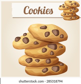 Choc chip cookies 2. Detailed vector icon. Series of food and drink and ingredients for cooking.