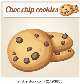 Choc chip cookies. Detailed Vector Icon. Series of food and drink and ingredients for cooking.