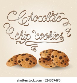 Choc chip cookies. Detailed Vector Icon. Series of food and drink and ingredients for cooking.
