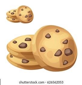 Choc chip cookies illustration. Cartoon vector icon isolated on white background. Series of food and drink and ingredients for cooking.