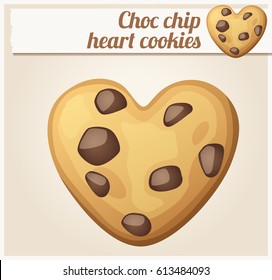 Choc chip heart cookies illustration. Cartoon vector icon. Series of food and drink and ingredients for cooking.