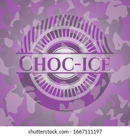 Choc-ice pink written on a camouflage texture. Vector Illustration. Detailed.