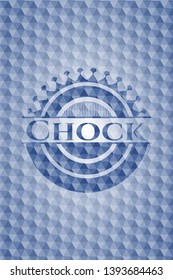 Chock blue emblem or badge with abstract geometric polygonal pattern background. Vector Illustration. Detailed.