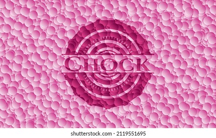 Chock pink emblem with bubbles background. Vector Illustration. Detailed. 