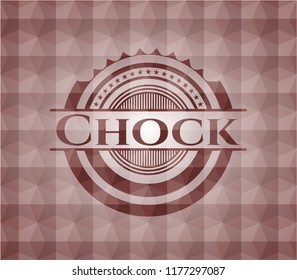 Chock red seamless emblem or badge with abstract geometric pattern background.