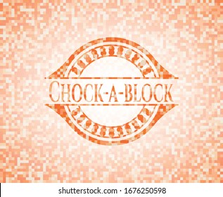 Chock-a-block abstract emblem, orange mosaic background