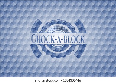 Chock-a-block blue hexagon emblem. Vector Illustration. Detailed.