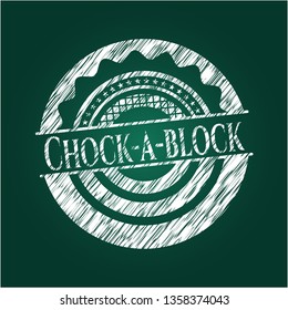 Chock-a-block chalkboard emblem on black board