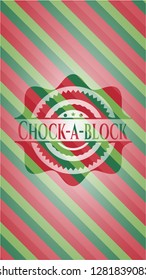 Chock-a-block christmas colors emblem.