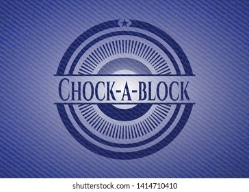 Chock-a-block emblem with denim texture. Vector Illustration. Detailed.