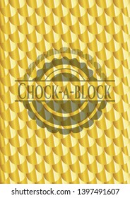 Chock-a-block gold badge or emblem. Scales pattern. Vector Illustration. Detailed.