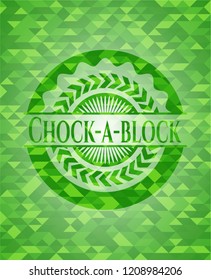 Chock-a-block green emblem with mosaic background