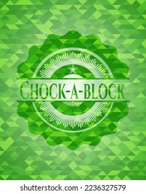 Chock-a-block green emblem with mosaic ecological style background. Vector Illustration. Detailed. 