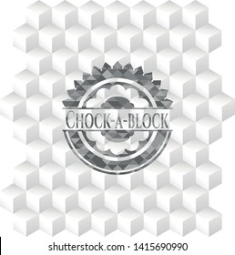 Chock-a-block grey emblem with cube white background