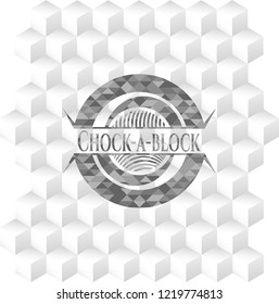 Chock-a-block grey emblem. Retro with geometric cube white background