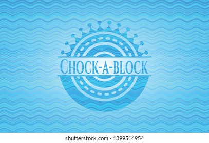 Chock-a-block light blue water wave badge background. Vector Illustration. Detailed.