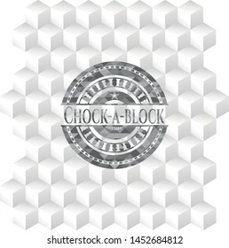 Chock-a-block realistic grey emblem with geometric cube white background