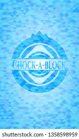 Chock-a-block realistic sky blue mosaic emblem