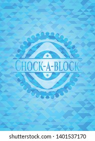 Chock-a-block realistic sky blue mosaic emblem